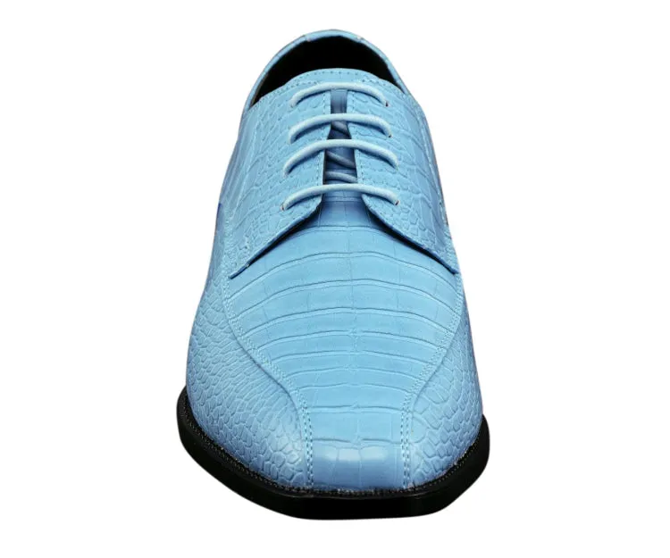 Amali Harvey Men’s Sky Blue Crocodile Leather Oxford Dress Shoes