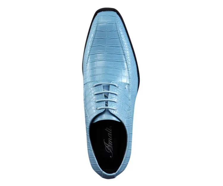 Amali Harvey Men’s Sky Blue Crocodile Leather Oxford Dress Shoes
