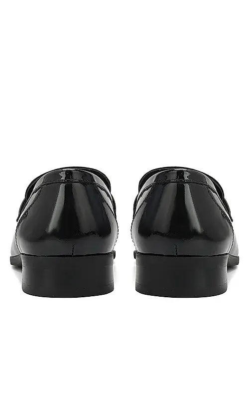 Black Patent Leather Loafers With Buckle