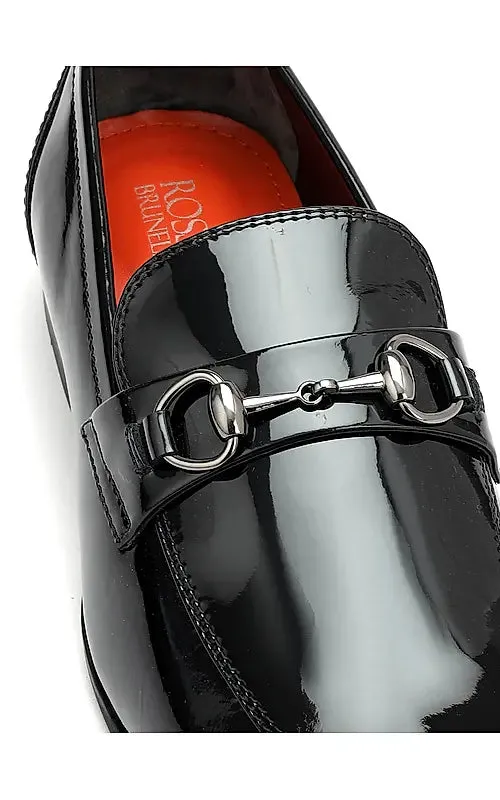 Black Patent Leather Loafers With Buckle