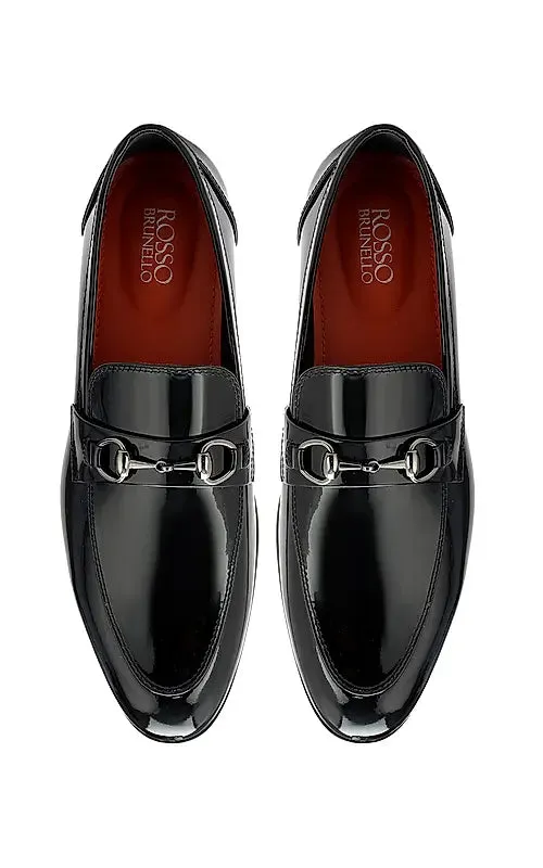 Black Patent Leather Loafers With Buckle