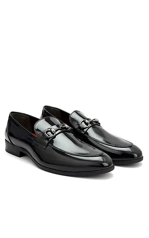 Black Patent Leather Loafers With Buckle