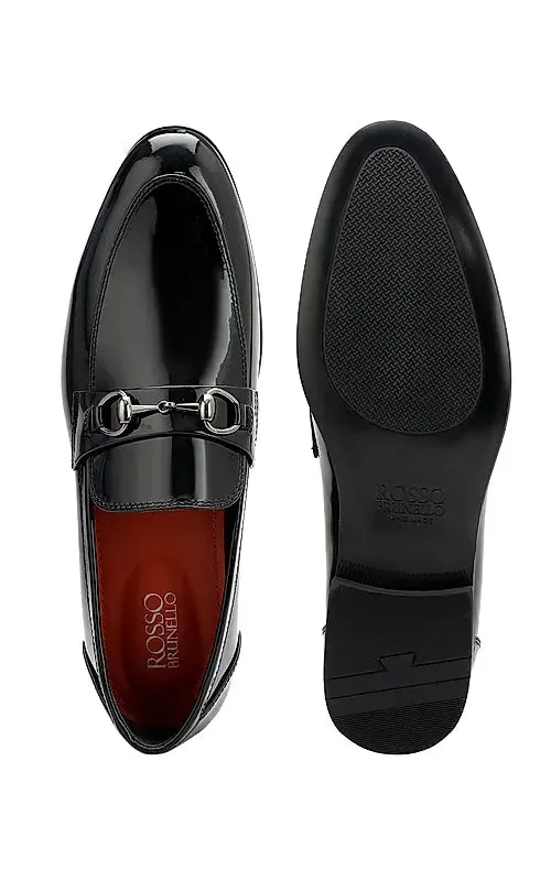 Black Patent Leather Loafers With Buckle