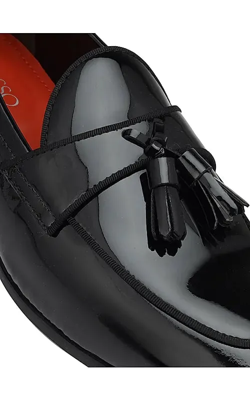 Black Patent Leather Loafers With Tassels