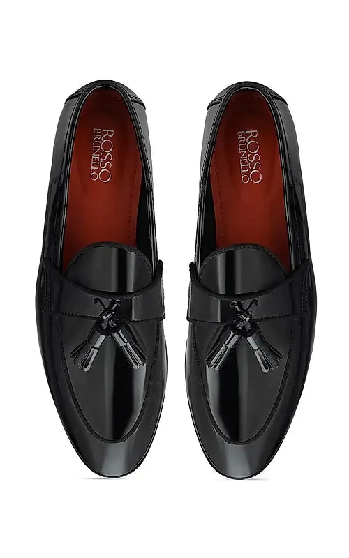Black Patent Leather Loafers With Tassels