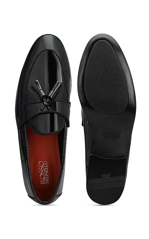 Black Patent Leather Loafers With Tassels