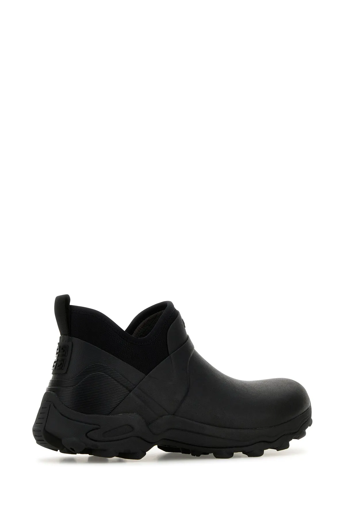 Black rubber slip ons