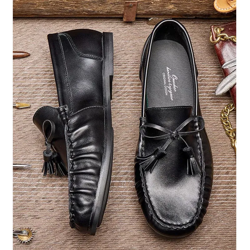 Brown leather flat business shoes Casual loafers for men