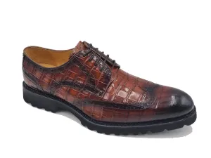 Cognac Carrucci Men's Wingtip Lace-Up Oxford Alligator Embossed Style No: KS482-11E