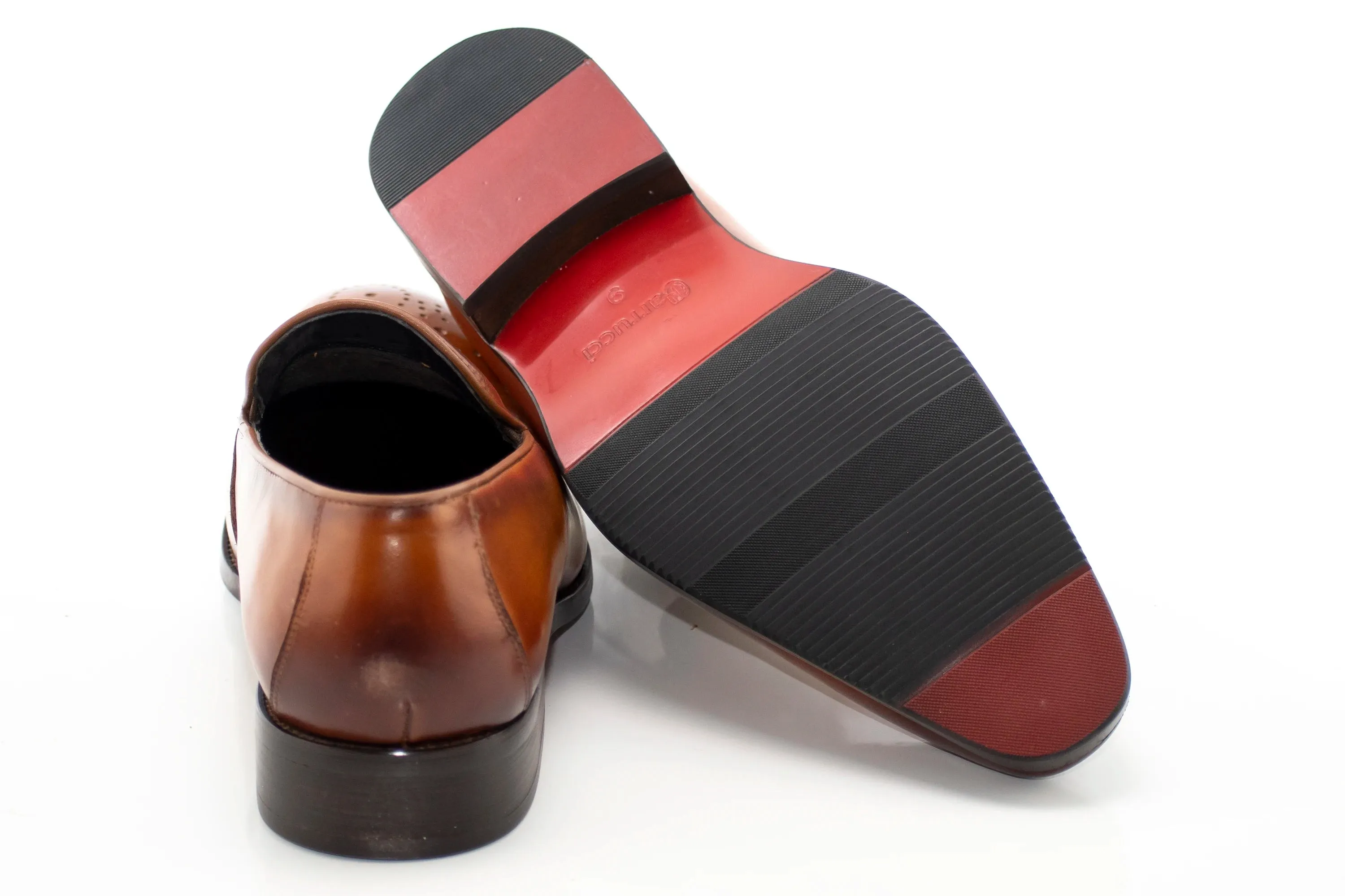 Cognac Medallion-Toe Tasseled Dress Loafer