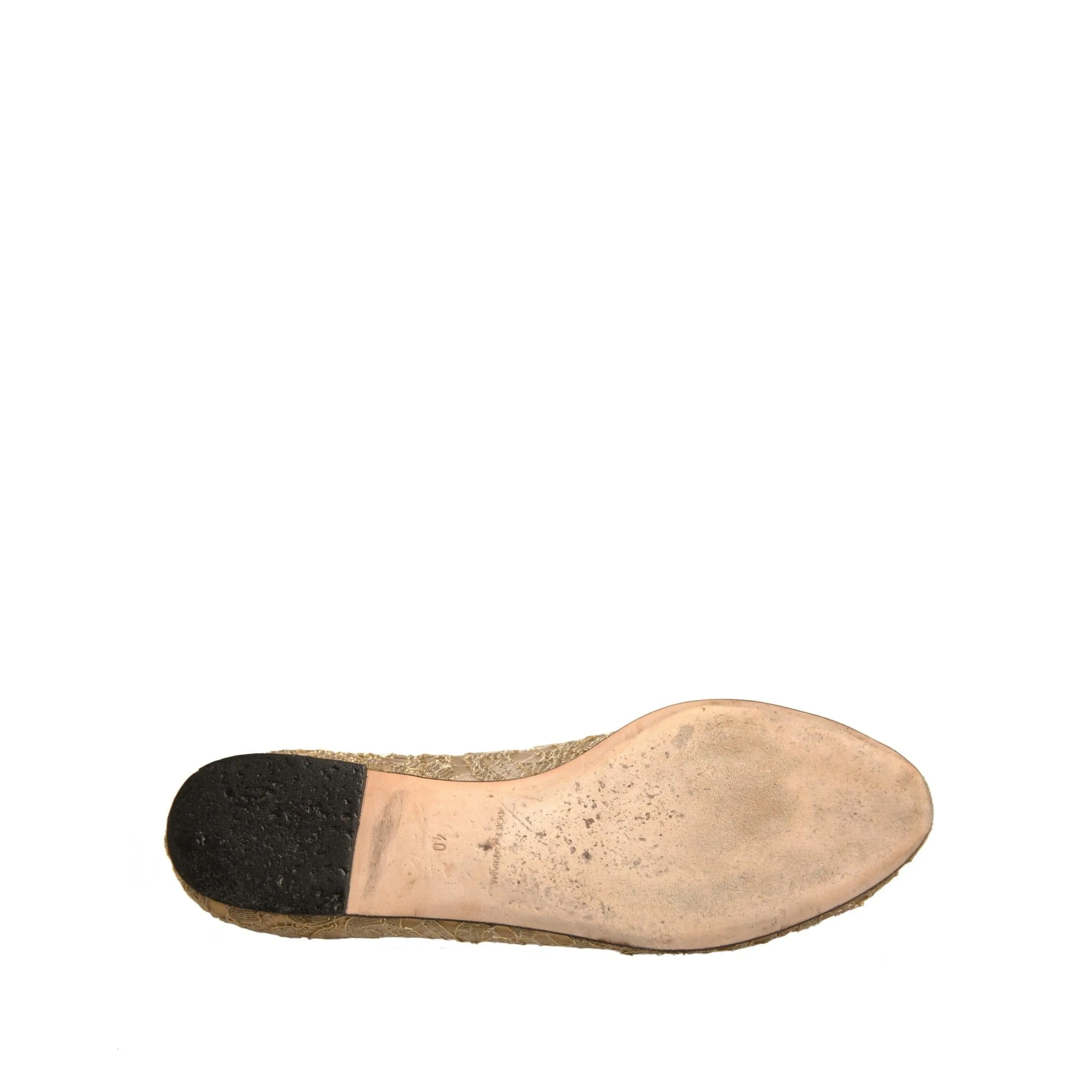 Dolce & Gabbana Gold Crystal Loafer Lace Ballet Flats Shoes