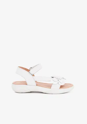Girl's White Flower Leather Sandals