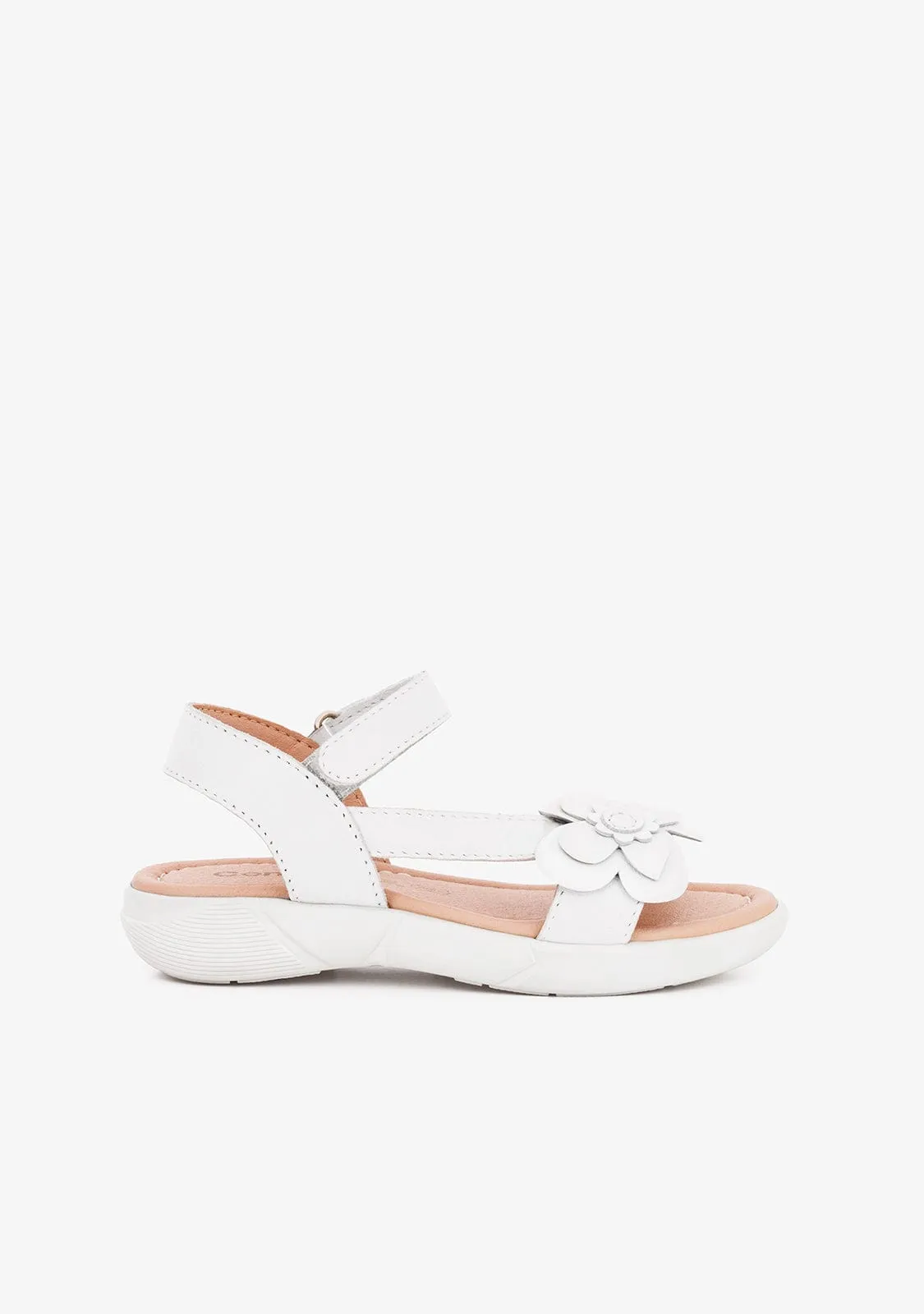 Girl's White Flower Leather Sandals