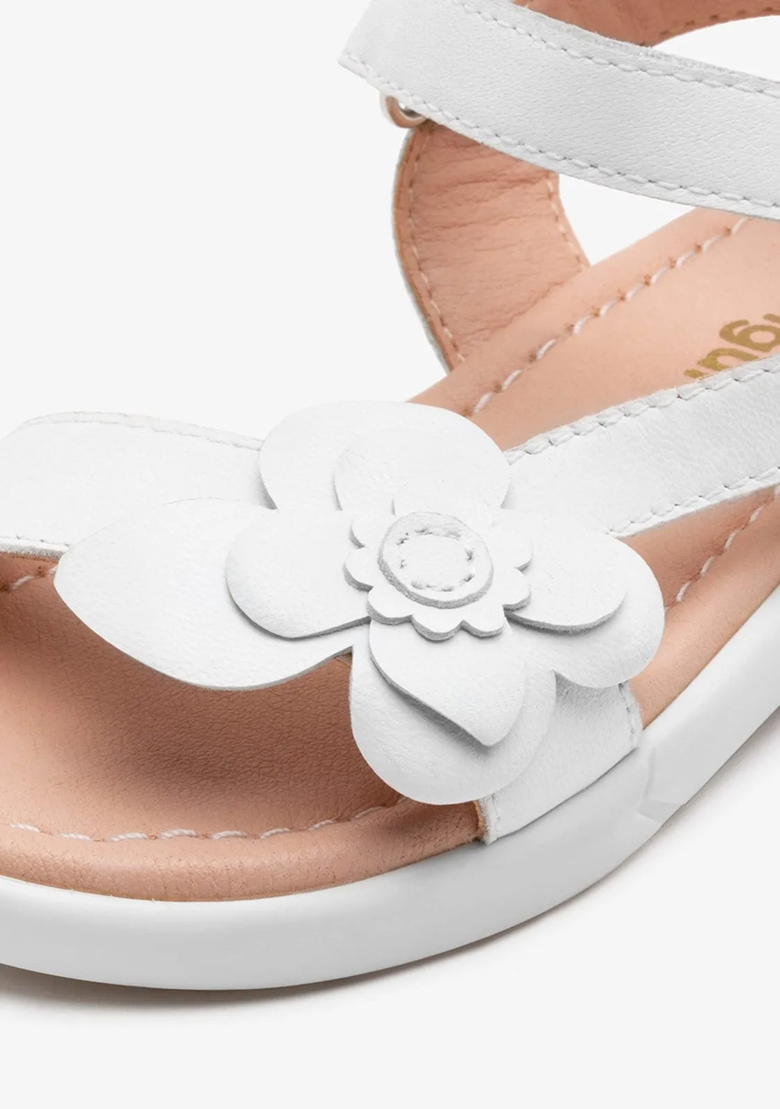 Girl's White Flower Leather Sandals