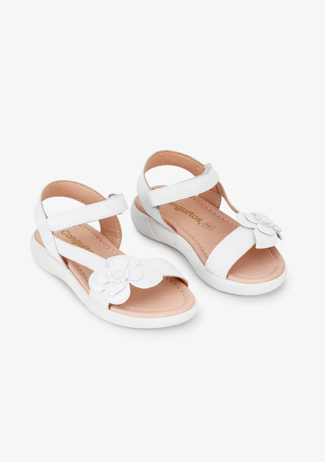 Girl's White Flower Leather Sandals