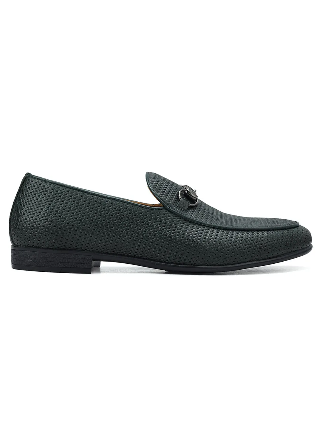 Green Loafers With Metal Buckle