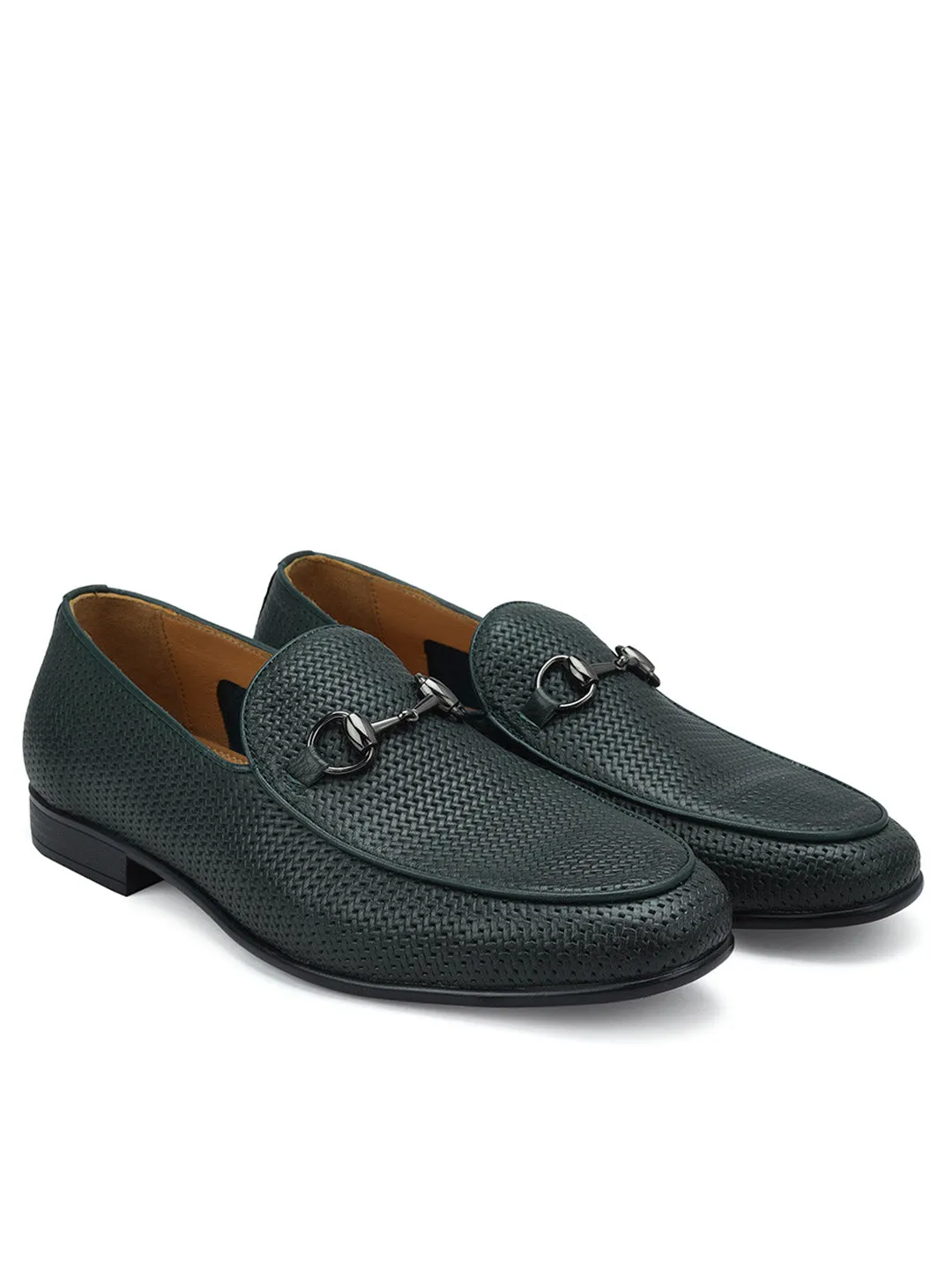 Green Loafers With Metal Buckle