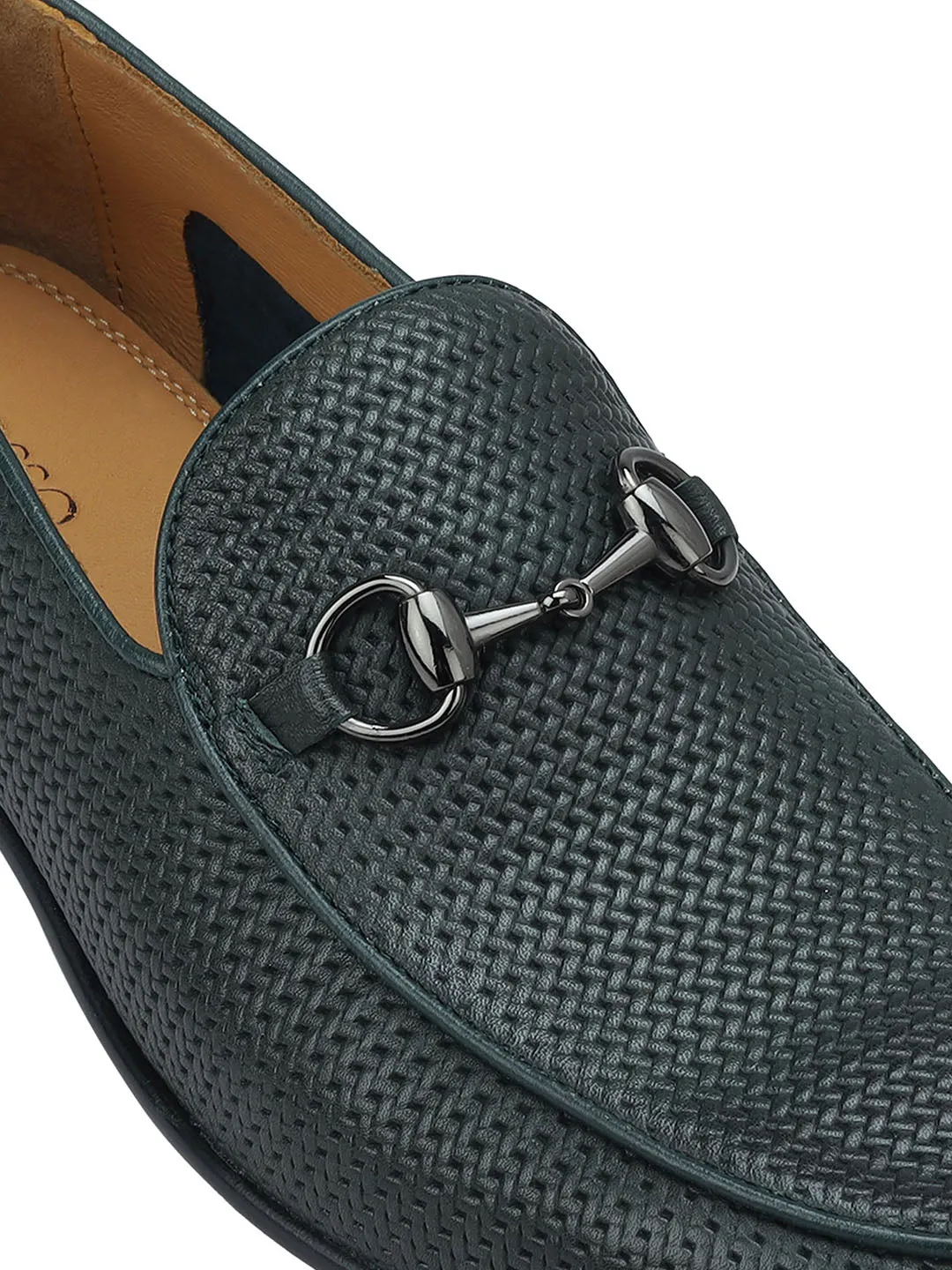 Green Loafers With Metal Buckle