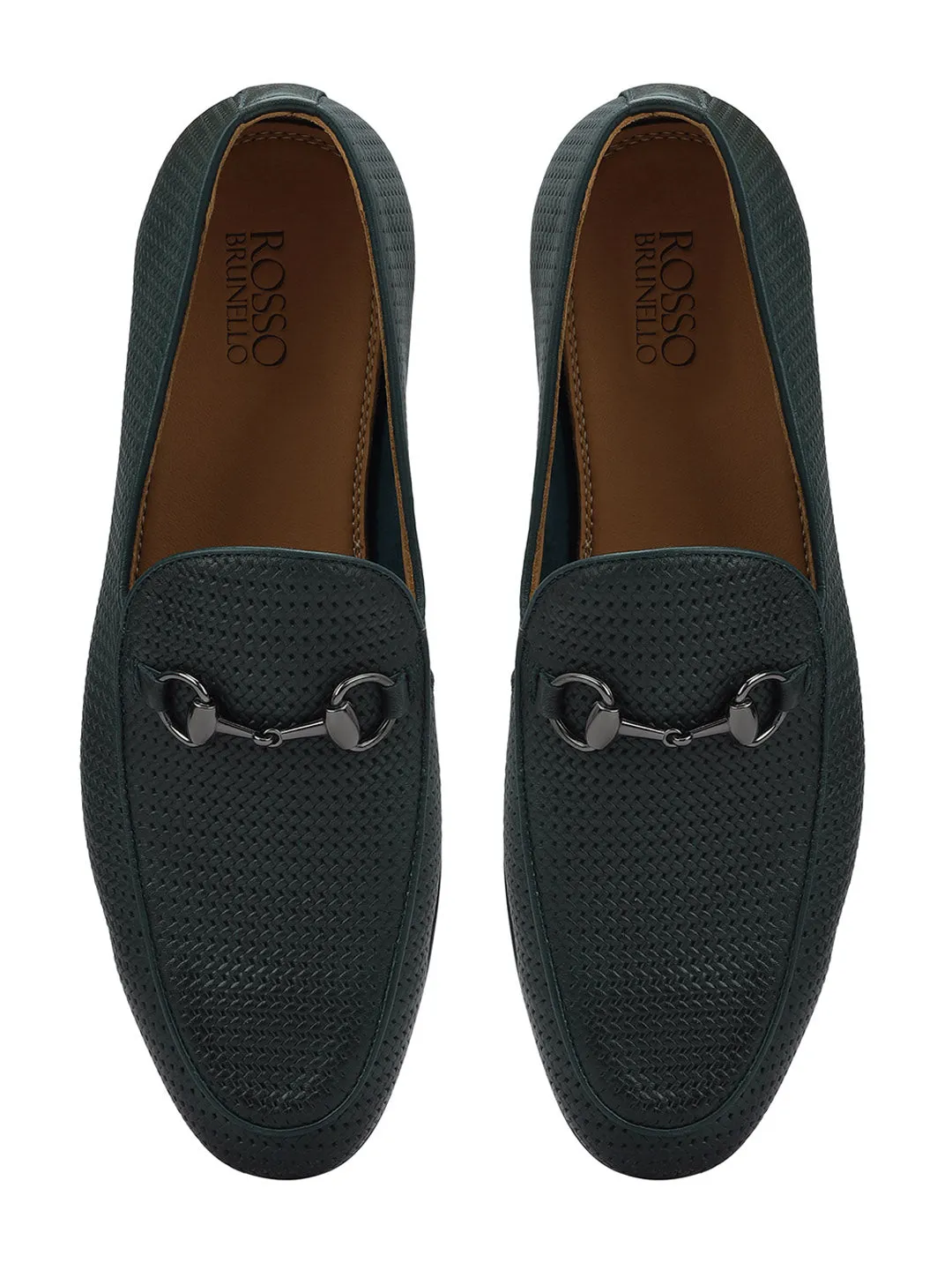 Green Loafers With Metal Buckle