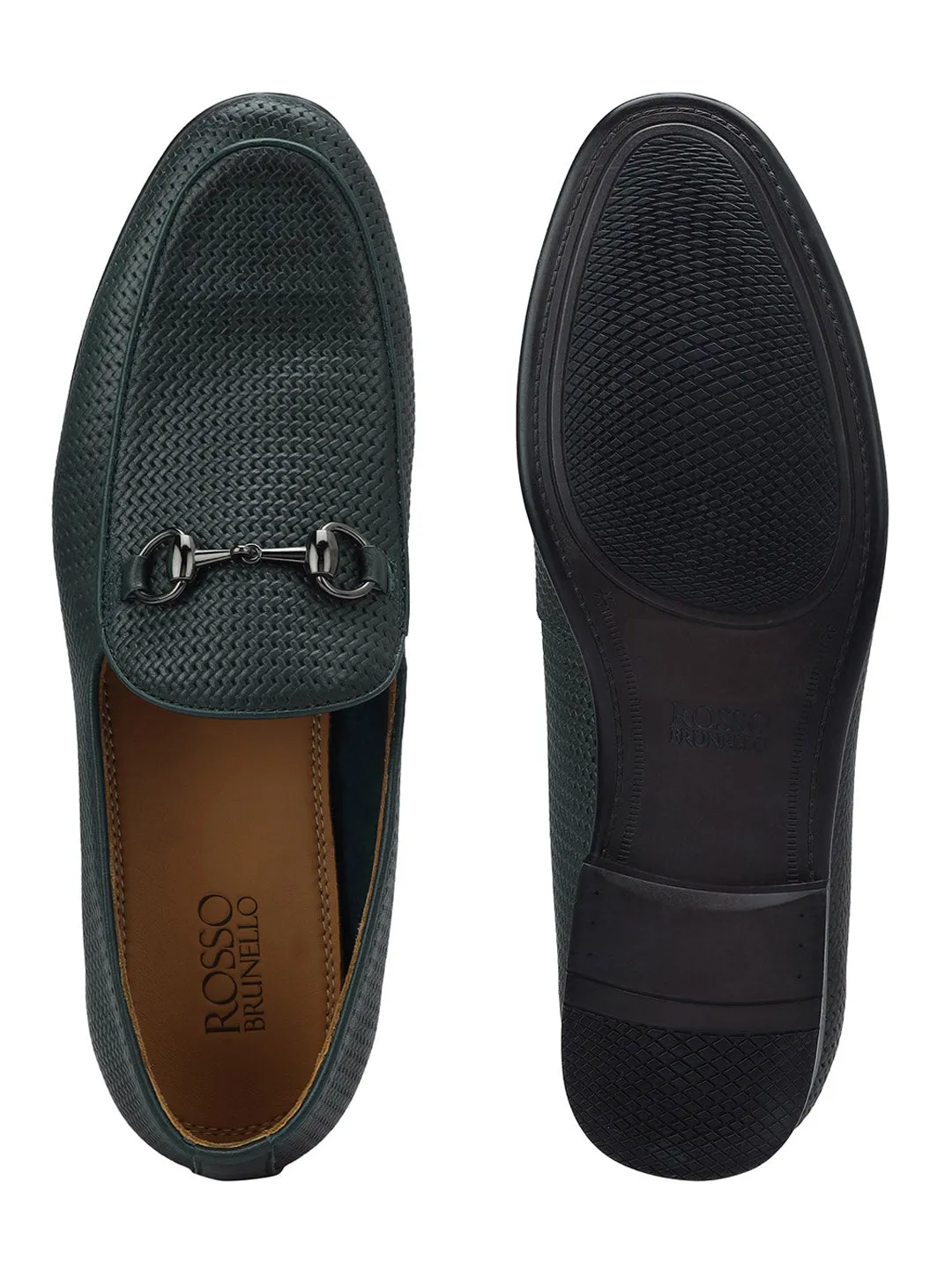 Green Loafers With Metal Buckle