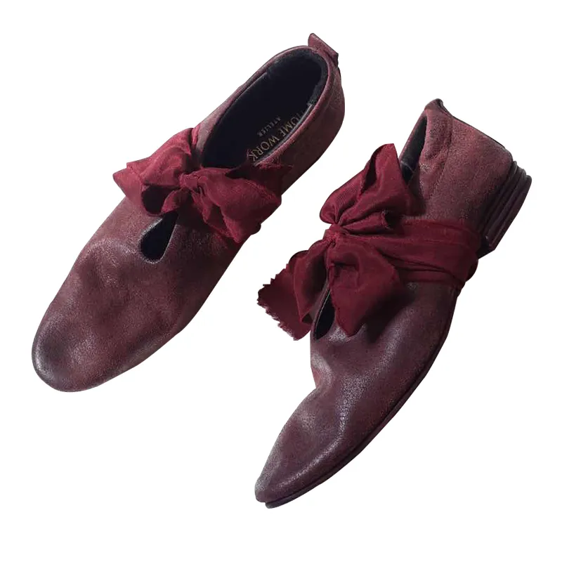 Handcrafted Burgundy Bow Loafers