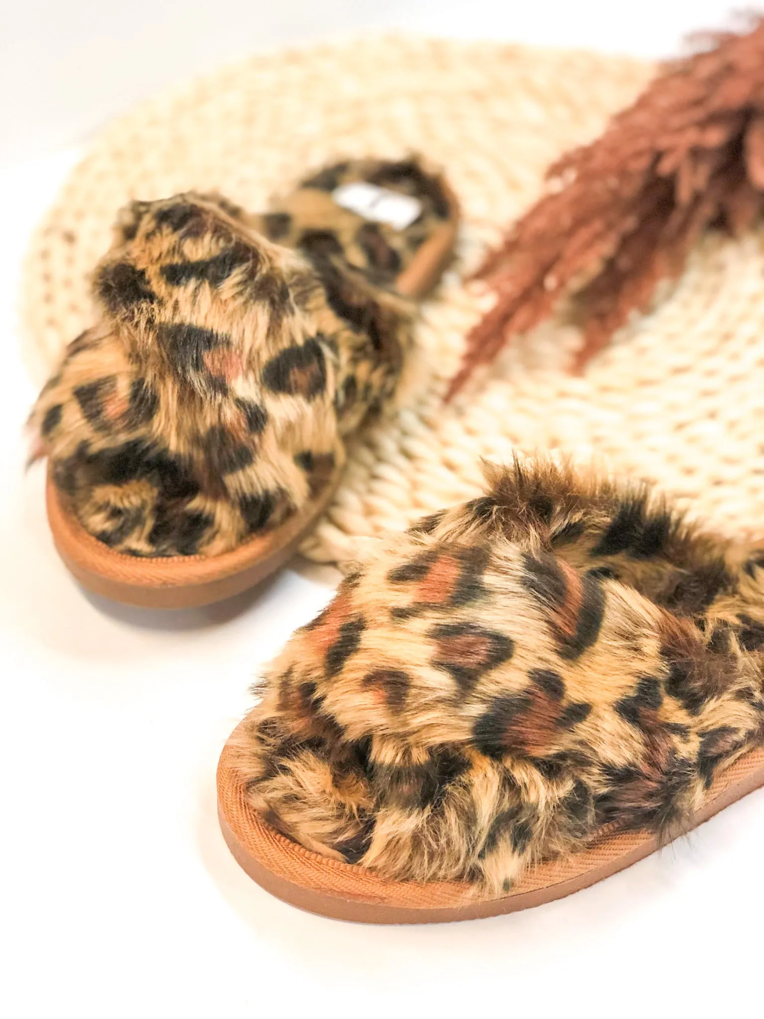 Last Chance Size 6 | Corky's | Slumber Criss Cross Slide On Furry Slippers in Leopard