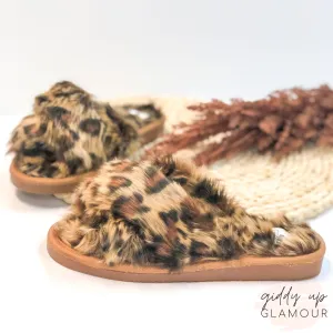 Last Chance Size 6 | Corky's | Slumber Criss Cross Slide On Furry Slippers in Leopard