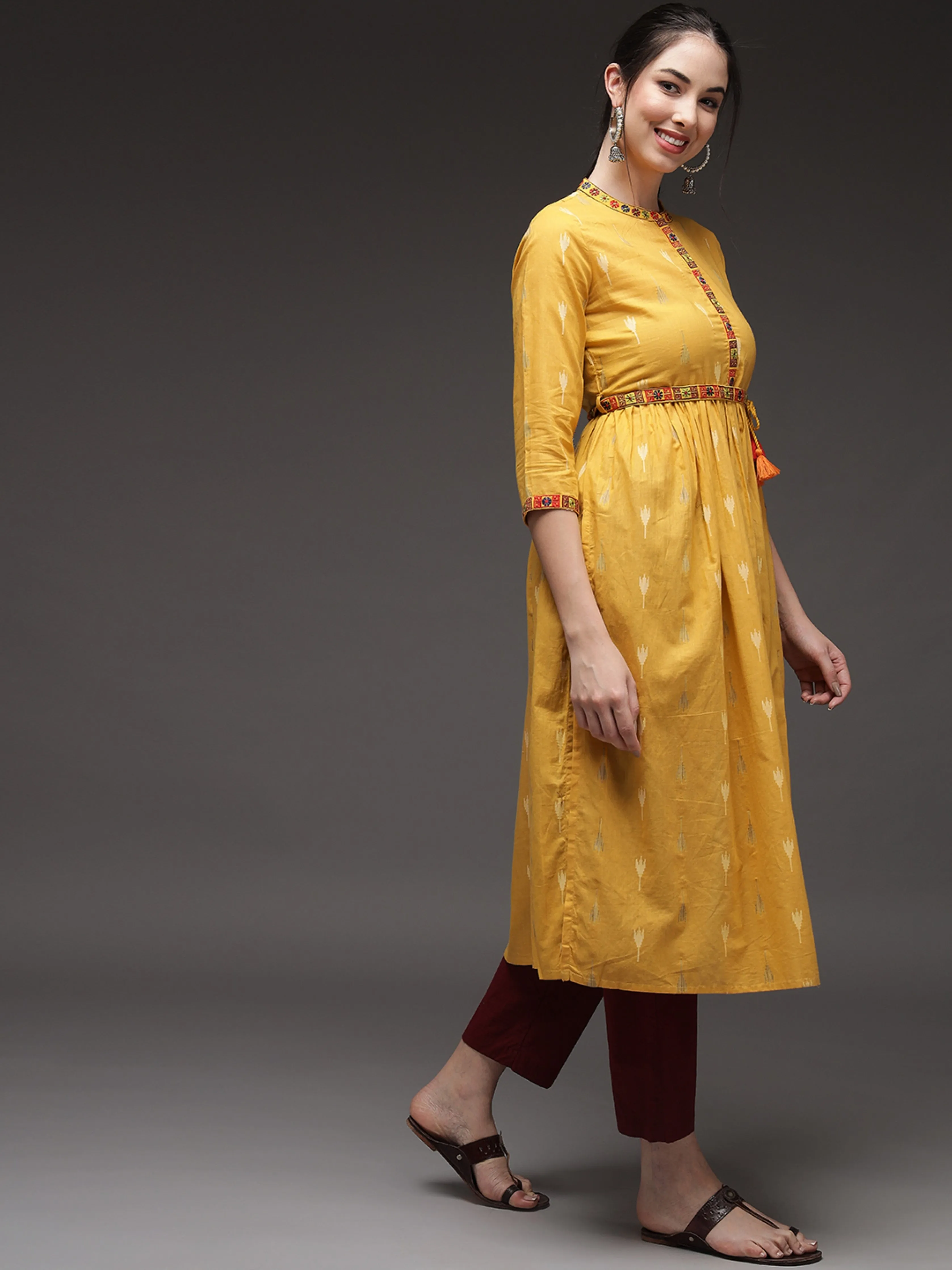 Mustard Color A-Line Womens Kurta