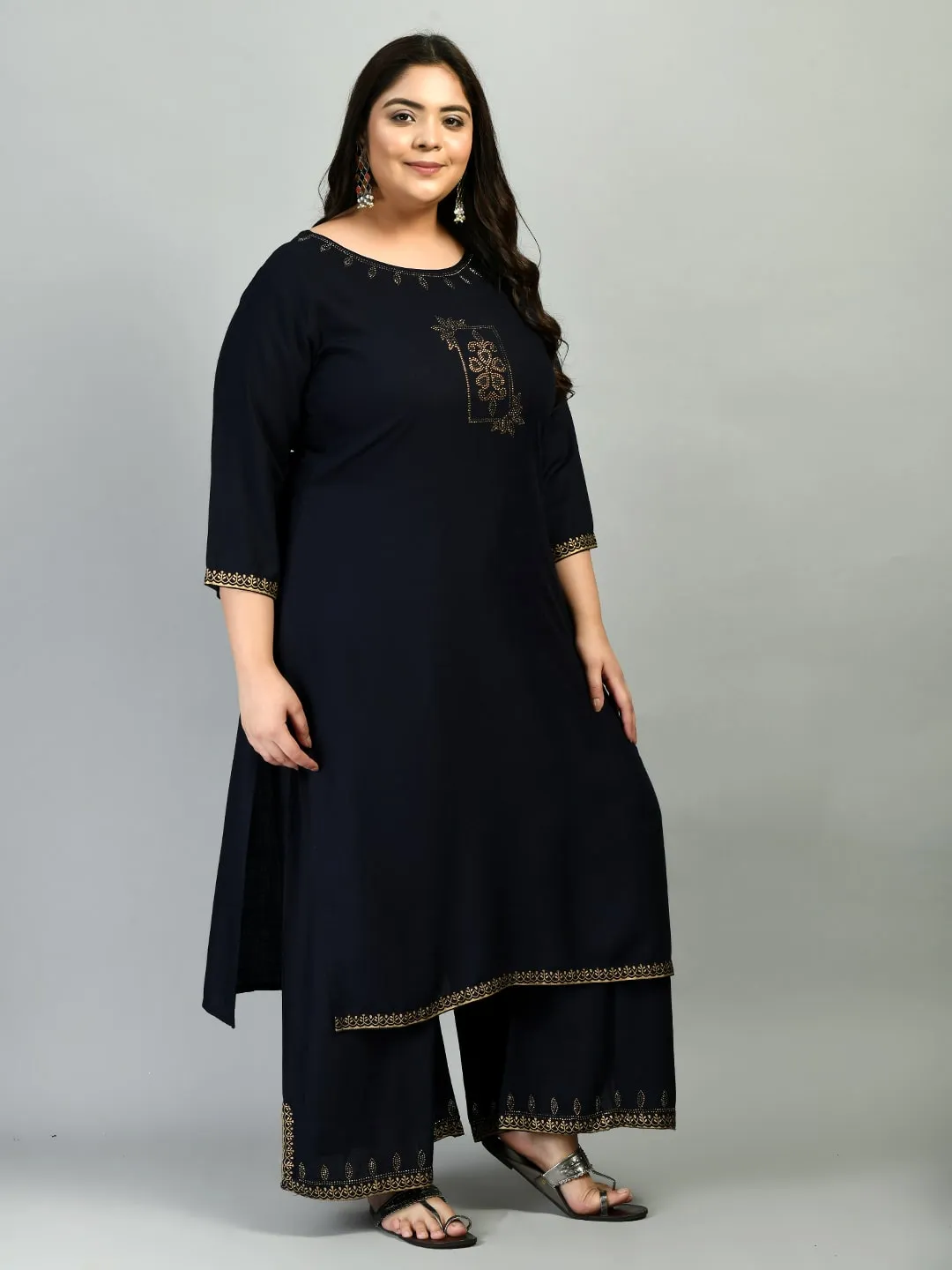 Plus Size Lavish Navy Blue Kurta Palazzo Set