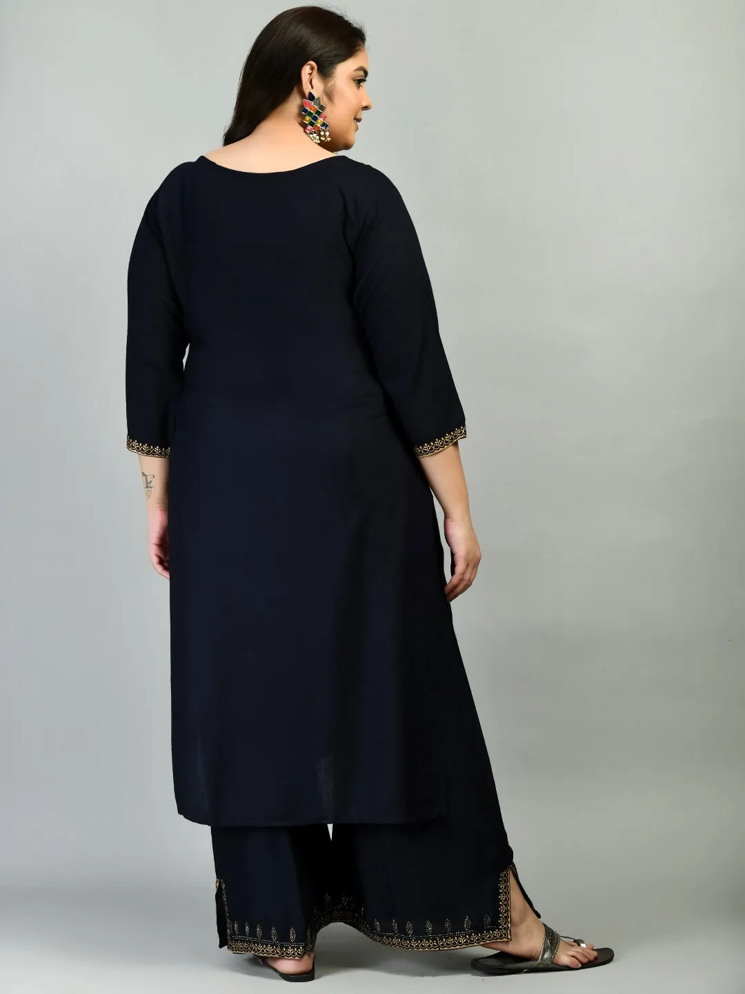 Plus Size Lavish Navy Blue Kurta Palazzo Set