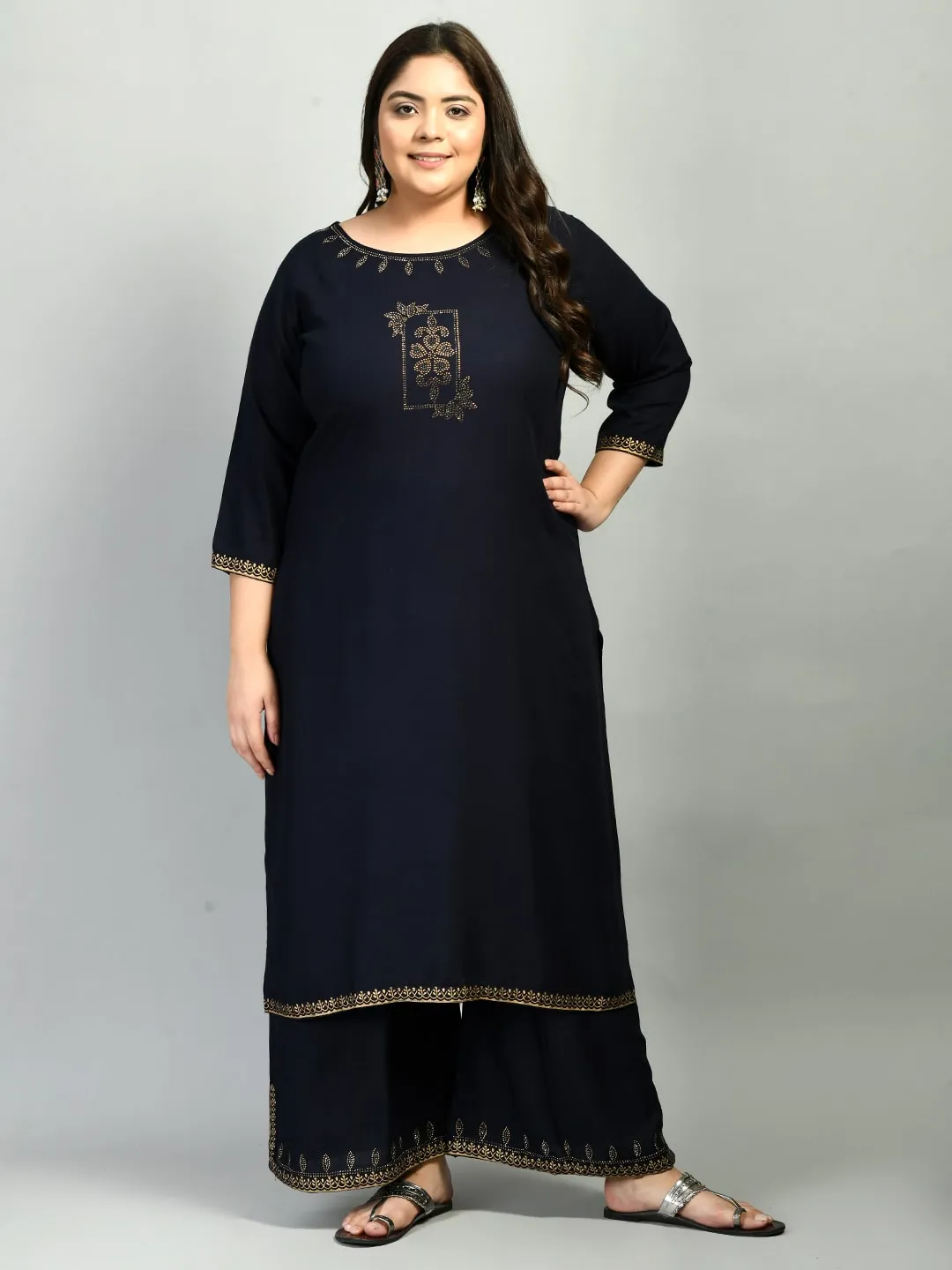 Plus Size Lavish Navy Blue Kurta Palazzo Set