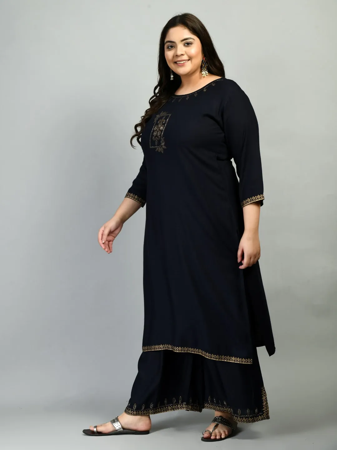 Plus Size Lavish Navy Blue Kurta Palazzo Set