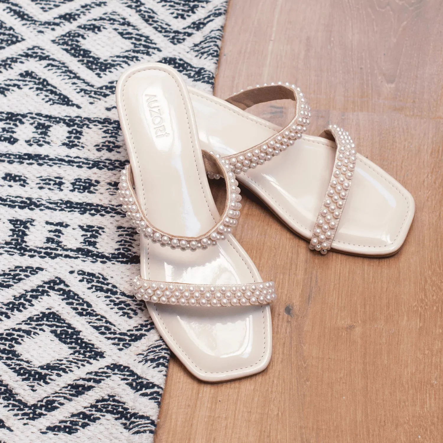 PRECIOUS Off White Pearl Low Heel Block Heels