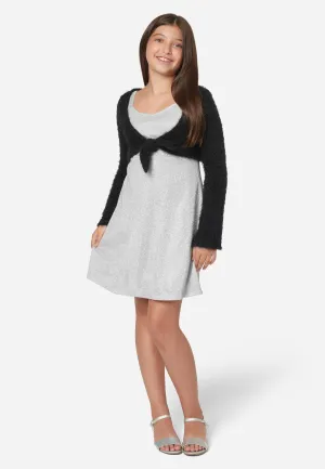 Shimmer Dress with Fuzzy Overlayer