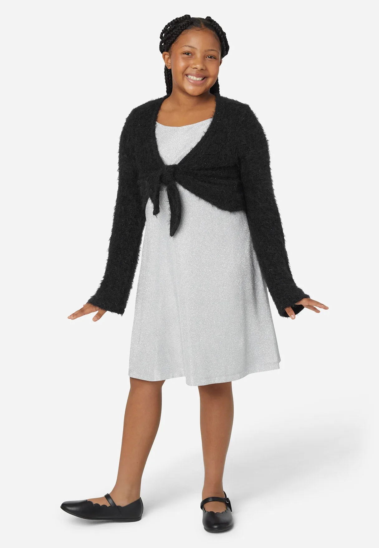 Shimmer Dress with Fuzzy Overlayer