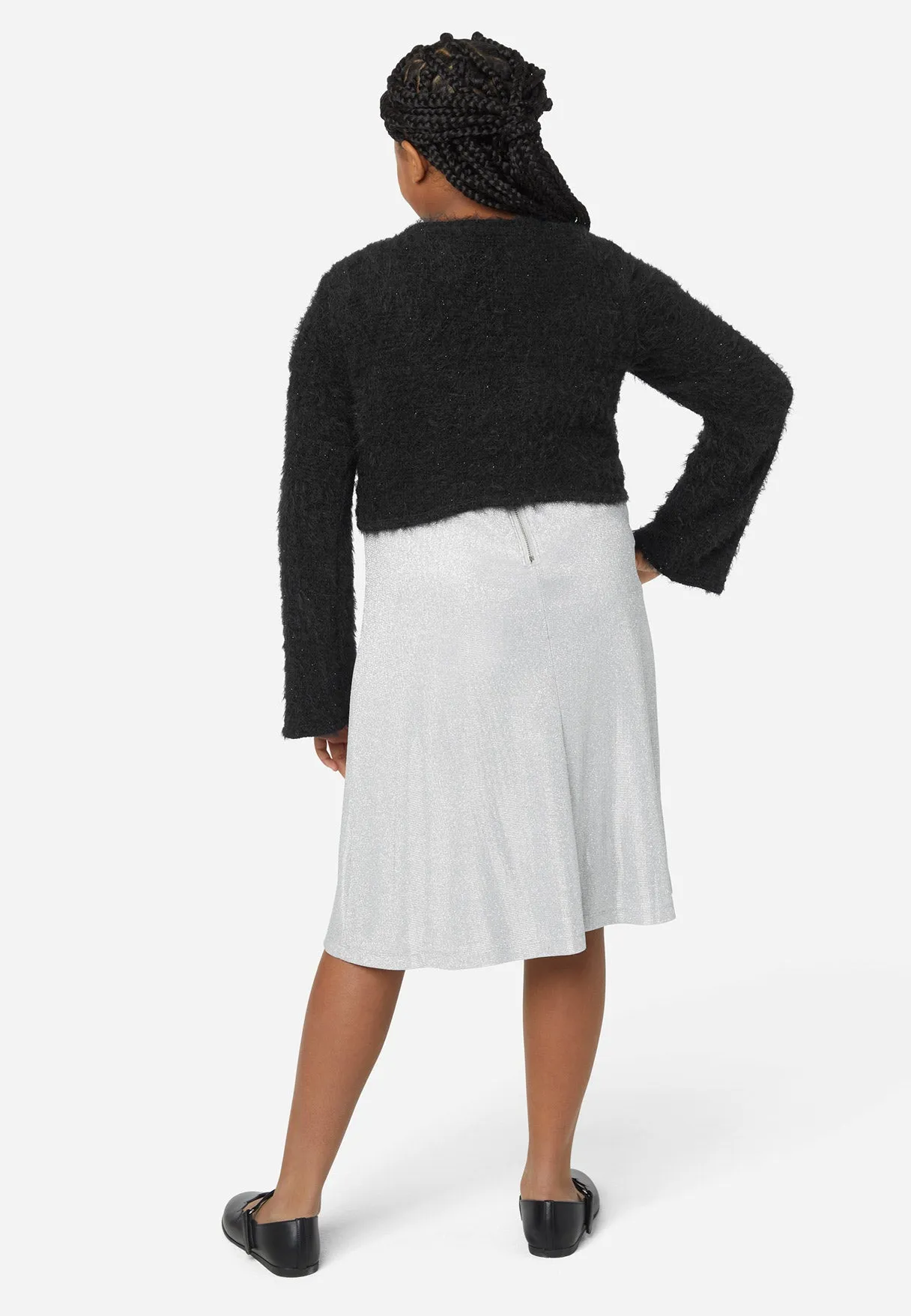 Shimmer Dress with Fuzzy Overlayer