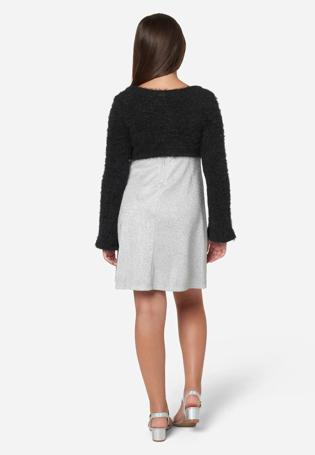 Shimmer Dress with Fuzzy Overlayer