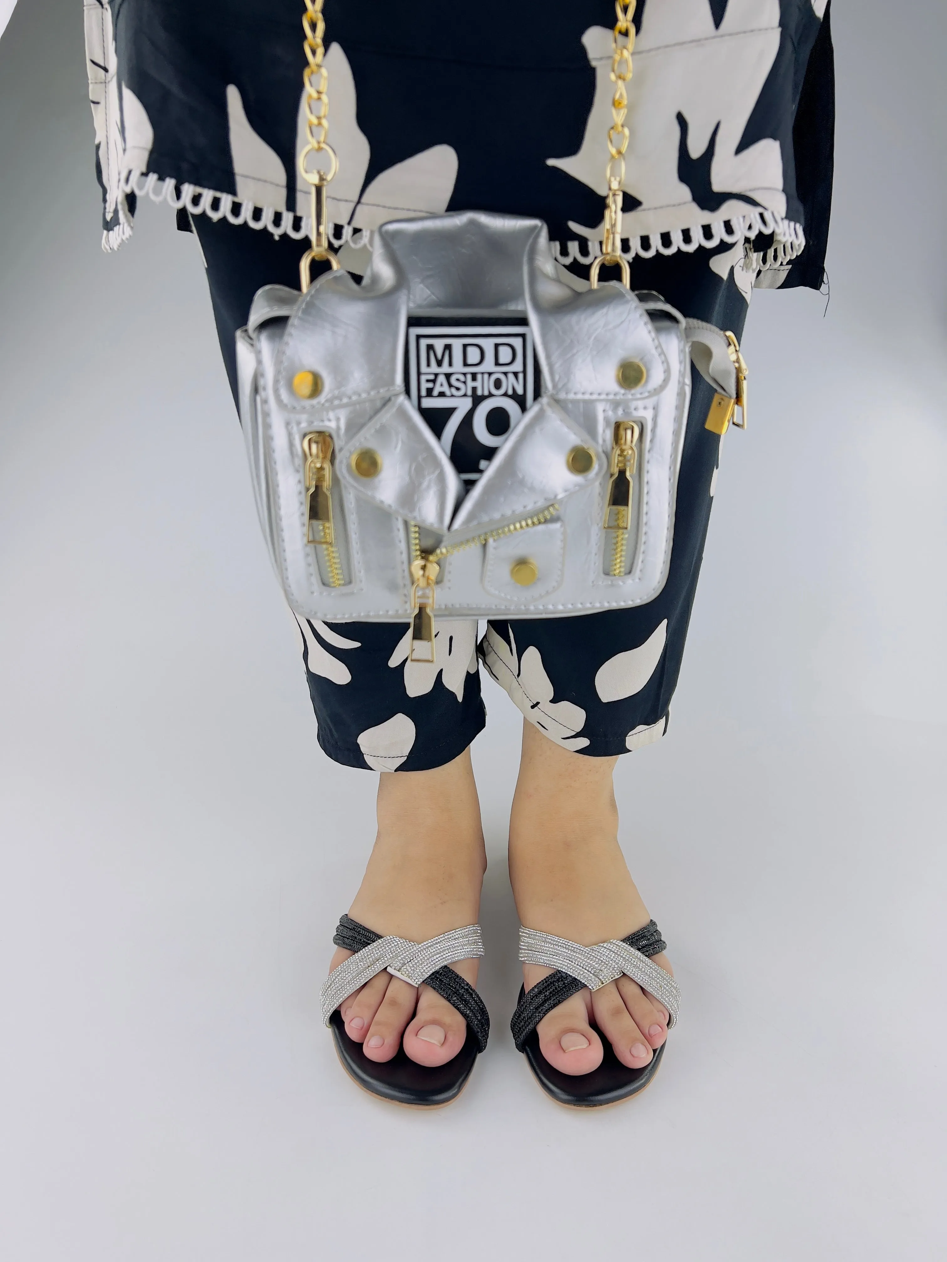 Spunkz Silver and Black Diamante Knot Strappy Flats Slides