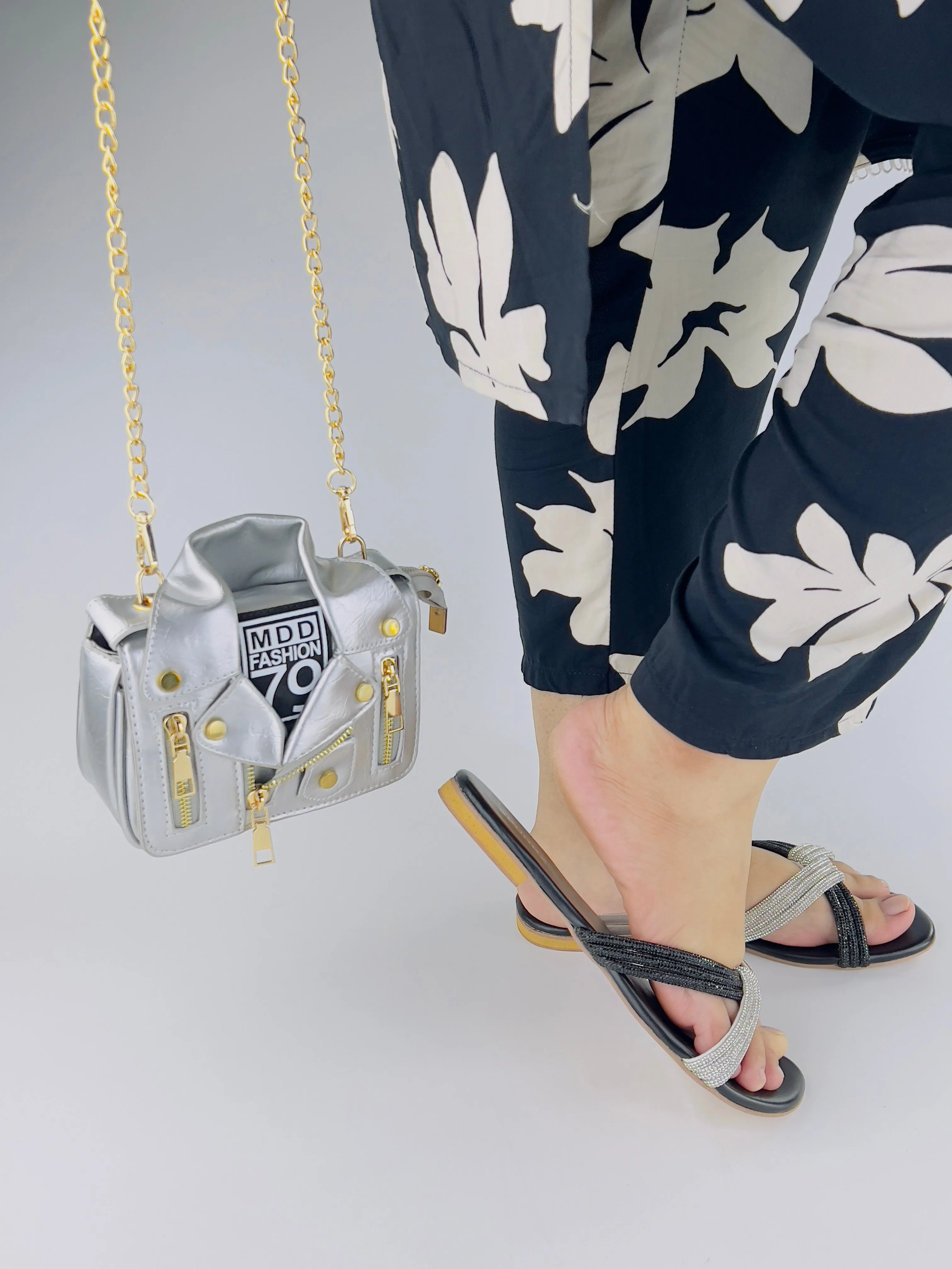 Spunkz Silver and Black Diamante Knot Strappy Flats Slides