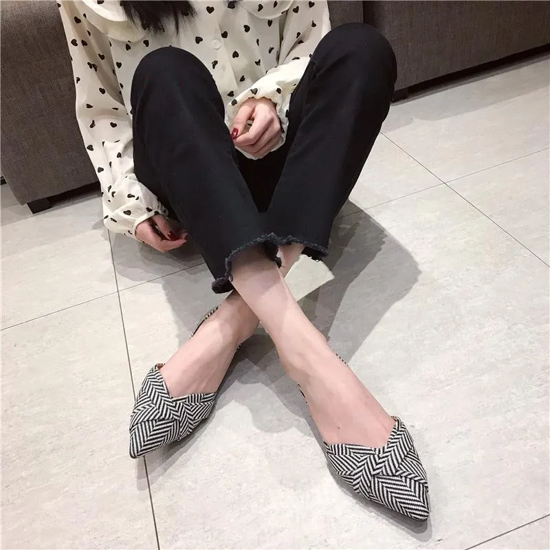 Striped Pointed Toe Comfortable Flats
