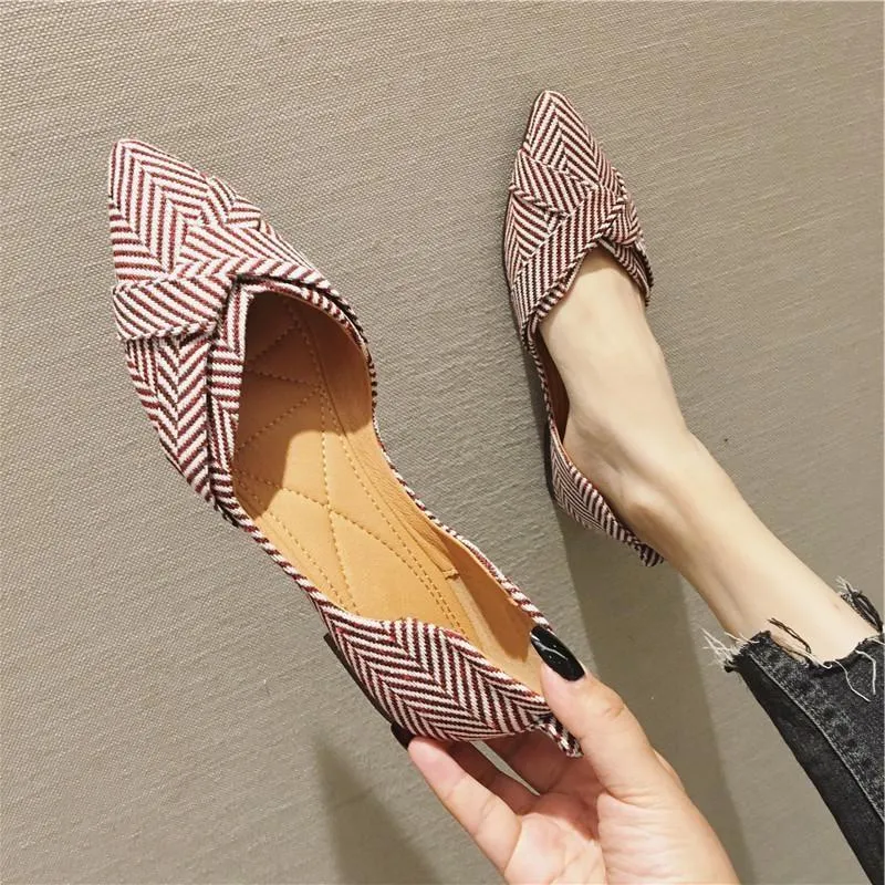 Striped Pointed Toe Comfortable Flats