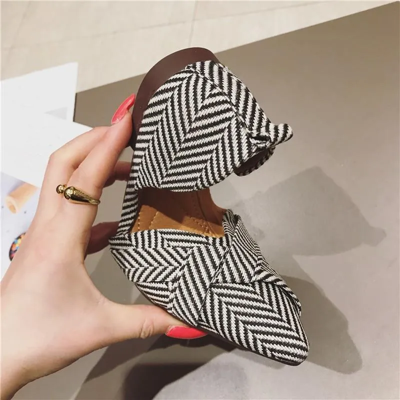Striped Pointed Toe Comfortable Flats