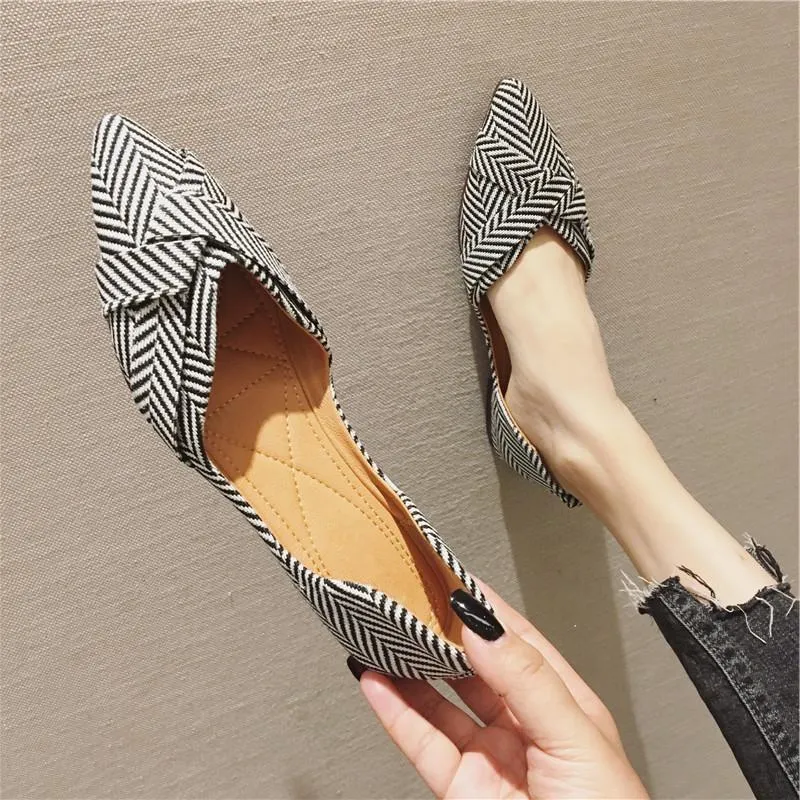 Striped Pointed Toe Comfortable Flats