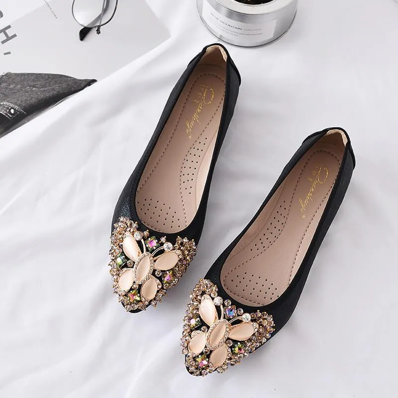Summer Pointed Toe Oxford Rhinestone Flats