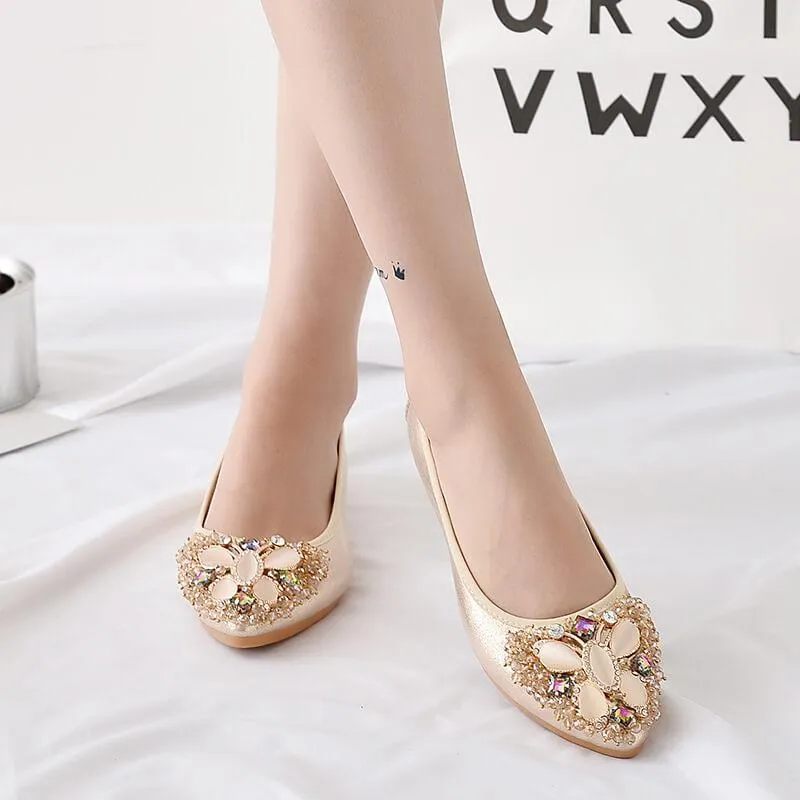 Summer Pointed Toe Oxford Rhinestone Flats
