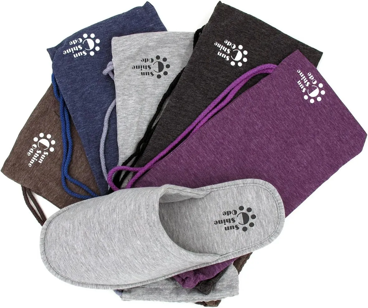 Sunshine Code Women's Memory Foam Cotton Washable Slippers with Matching Travel Bag for Home Hotel Spa Bedroom