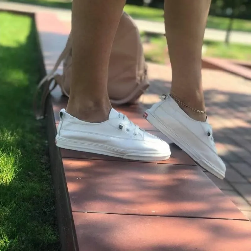 White Comfort Lace Up Casual鑱絃eather Flats