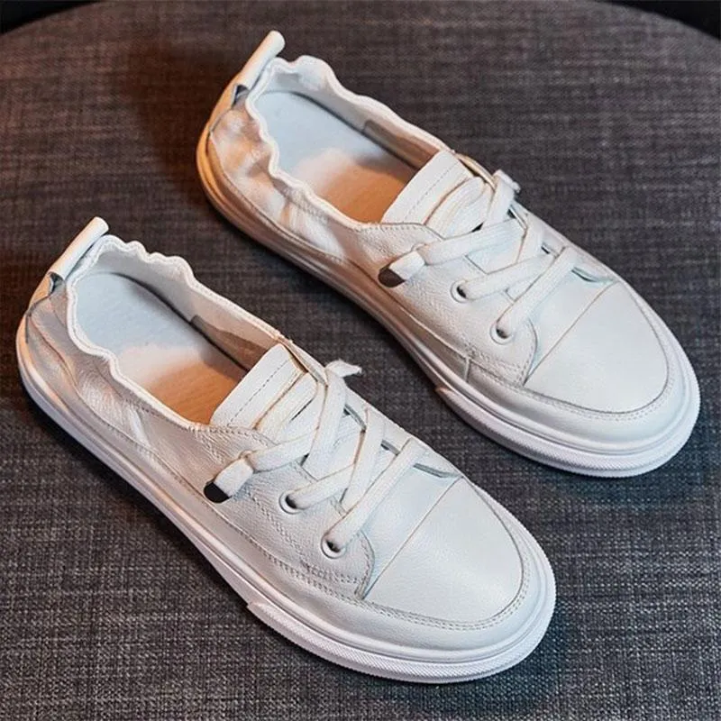 White Comfort Lace Up Casual鑱絃eather Flats