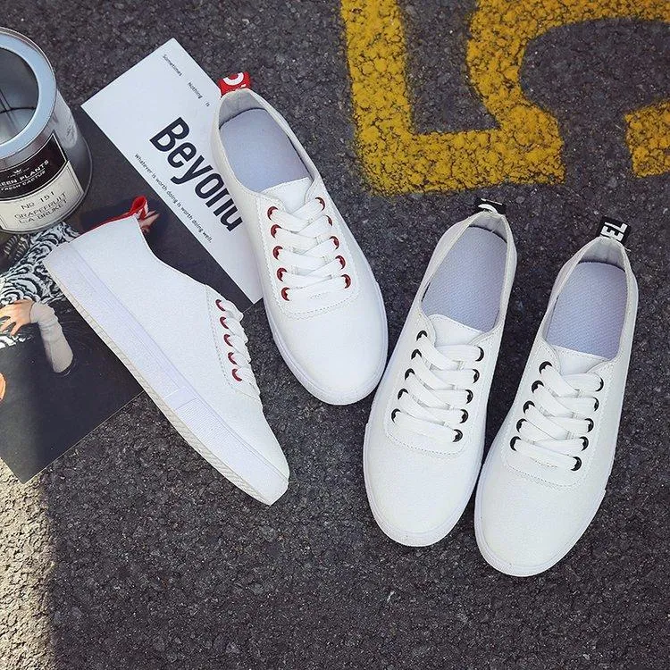 White Lace Up Round Toe Leather Letter Print Flats