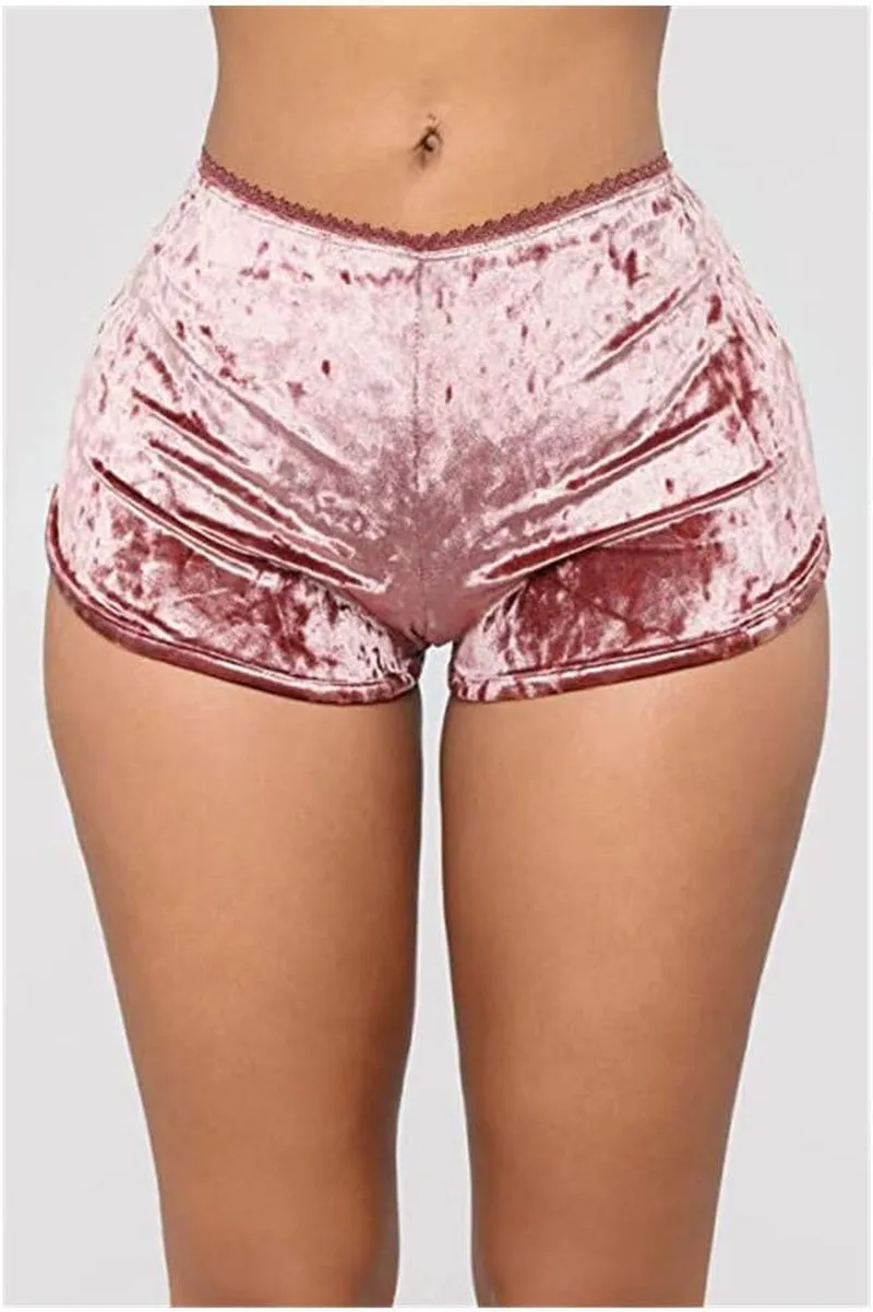 Women's 2 Piece Velvet Spaghetti Strap Crop Top and Shorts